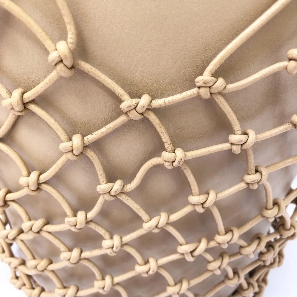 J.CREW | NWT SEDONA BASKET LEATHER CANVAS DRAWSTRING BAG IN MACADAMIA